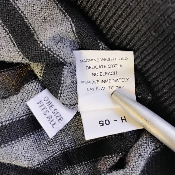 PLANET by Lauren G Sweater Gray Black White Ribbed‎ Hem Stripes One Size - Picture 8 of 12